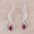 Ruby dangle earrings, 'Fiery Dance' - Swirl Motif Ruby Dangle Earrings from India