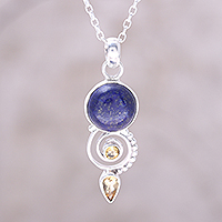 Citrine and Lapis Lazuli Spiral Necklace from India,'Majestic Spiral'