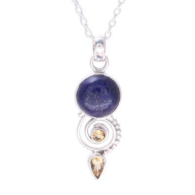 Citrine and Lapis Lazuli Spiral Necklace from India
