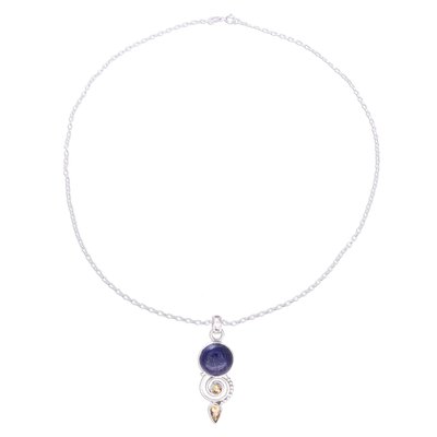 Citrine and lapis lazuli pendant necklace, 'Majestic Spiral' - Citrine and Lapis Lazuli Spiral Necklace from India