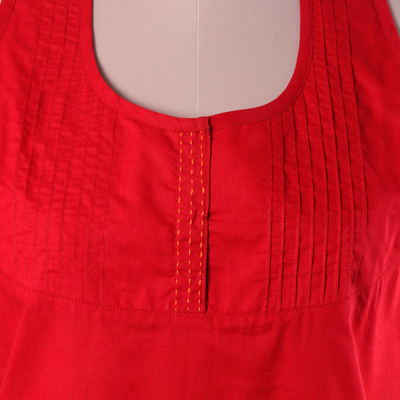 Blusa de algodón - Blusa de algodón artesanal en carmesí de la India