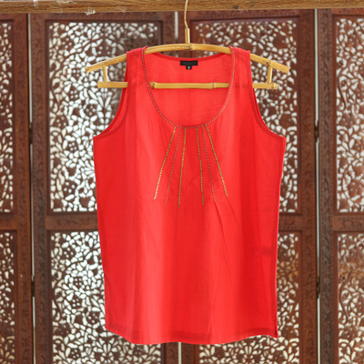 Cotton blouse, 'Stylish Strawberry' - Embellished Cotton Blouse in Strawberry from India