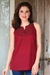 Cotton blouse, 'Burgundy Charm' - Glass Beaded Cotton Blouse in Burgundy from India thumbail