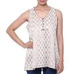 Viscose blouse, 'Golden Dreams' - Block-Printed Gold Motif Viscose Blouse from India