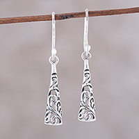 Sterling silver dangle earrings, 'Ornate Curl'