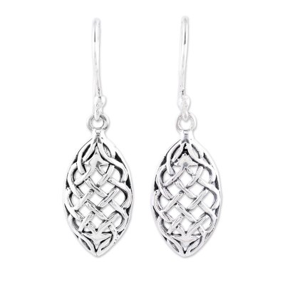 Sterling silver dangle earrings, 'Elegant Weave' - Sterling Silver Openwork Weave Dangle Earrings from India
