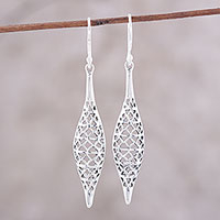 Sterling silver dangle earrings, 'Lacy Lengths' - Sterling Silver Openwork Mesh Dangle Earrings from India
