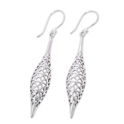 Sterling silver dangle earrings, 'Lacy Lengths' - Sterling Silver Openwork Mesh Dangle Earrings from India