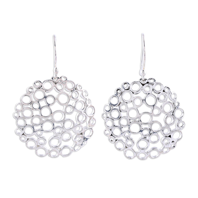 Sterling silver dangle earrings, 'Effervescent Bubbles' - Sterling Silver Circle Motif Dangle Earrings from India