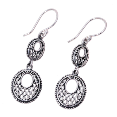 Sterling silver dangle earrings, 'Cascading Ovals' - Sterling Silver Double Oval Dangle Earrings from India