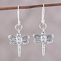 Sterling silver dangle earrings, 'Dainty Dragonflies' - Sterling Silver Dragonfly Dangle Earrings from India
