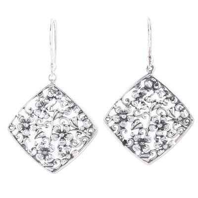 Sterling Silver Floral Diamonds Dangle Earrings from India