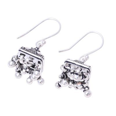 Sterling silver chandelier earrings, 'Dancing Jhumki' - Sterling Silver Dotted Statement Jhumki Chandelier Earrings