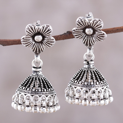Pendientes de araña de plata de ley, 'Floral Parasol' - Pendientes de araña de sombrilla floral Jhumki de plata de ley