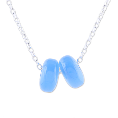 Chalcedony Double Disc and Sterling Silver Pendant Necklace