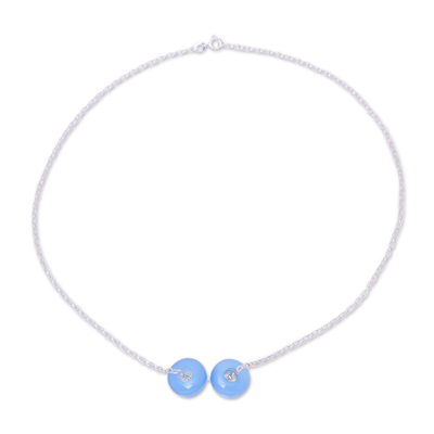 Chalcedony pendant necklace, 'Delightful Duet' - Chalcedony Double Disc and Sterling Silver Pendant Necklace