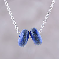 Lapis lazuli pendant necklace, 'Delightful Duet'