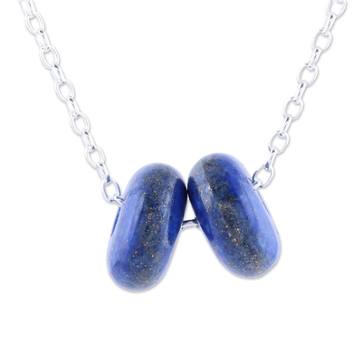 Lapis lazuli pendant necklace, 'Delightful Duet' - Lapis Lazuli Double Disc Sterling Silver Pendant Necklace