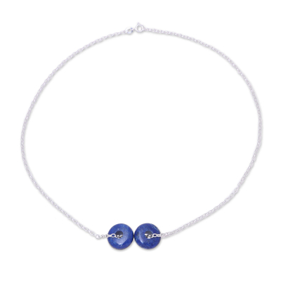 Lapis lazuli pendant necklace, 'Delightful Duet' - Lapis Lazuli Double Disc Sterling Silver Pendant Necklace