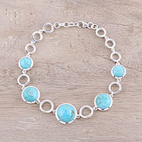 Sterling silver link bracelet, 'Encircle' - Sterling Silver and Composite Turquoise Circle Link Bracelet