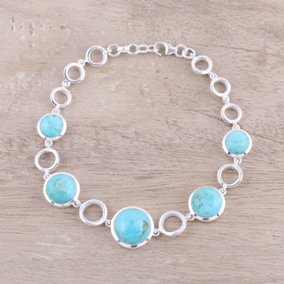 Sterling silver link bracelet, 'Encircle' - Sterling Silver and Composite Turquoise Circle Link Bracelet