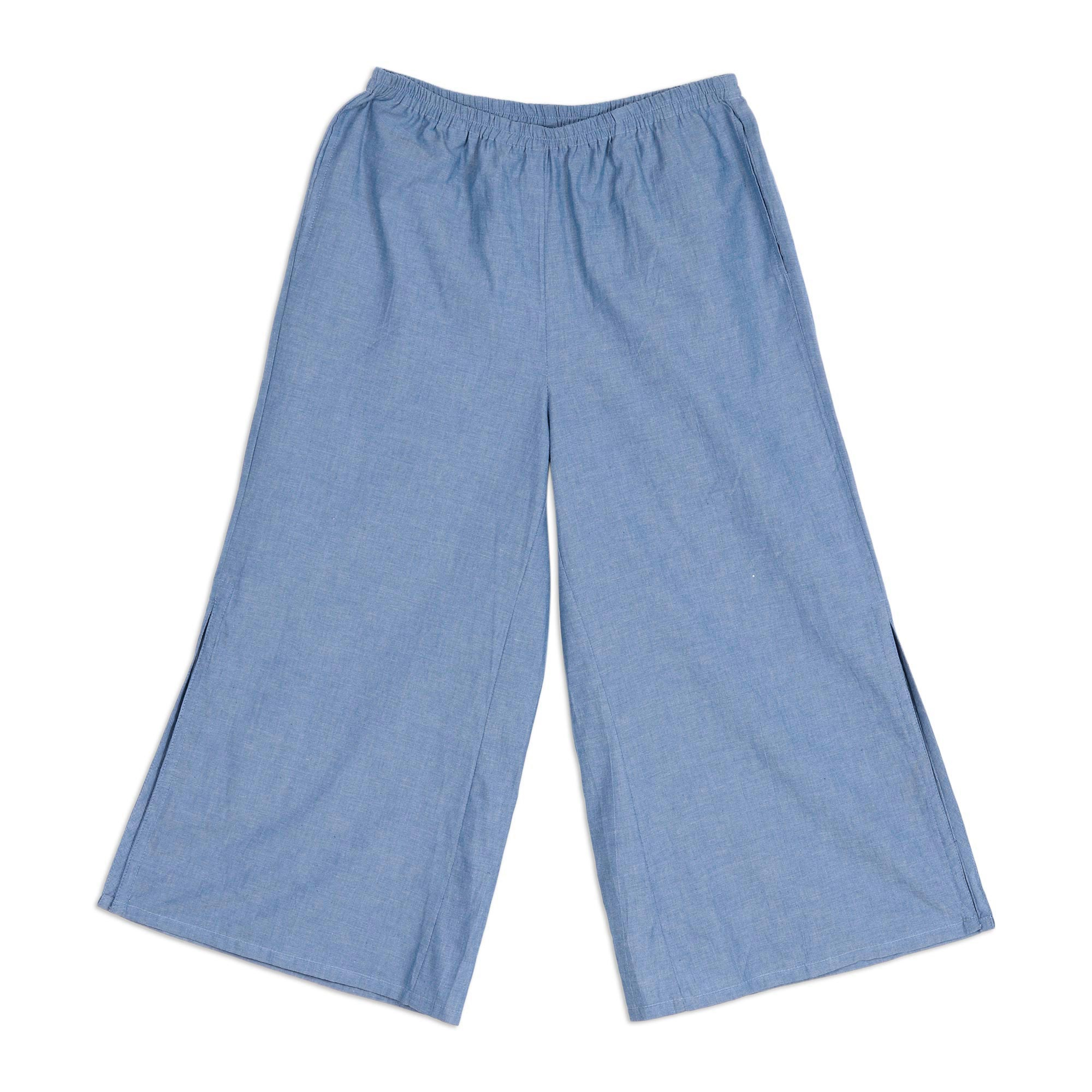 Handmade Blue Cotton Stretch Pair of Casual Capri Pants - Casual Blue ...