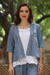 Cotton jacket, 'Spring Delight' - Blue Cotton Floral Embroidered Open Kimono Jacket thumbail