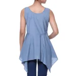 Cotton blouse, 'Floral Adornment' - Blue Cotton Floral Embroidered Peplum Sleeveless Blouse