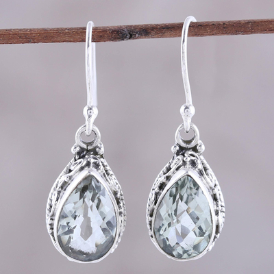 Prasiolite dangle earrings, 'Verdant Mist' - Prasiolite and Sterling Silver Dangle Earrings from India