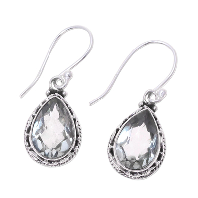 Prasiolite dangle earrings, 'Verdant Mist' - Prasiolite and Sterling Silver Dangle Earrings from India