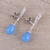 Rhodium plated chalcedony dangle earrings, 'Garden Melody' - Blue Chalcedony and Sterling Silver Vine Dangle Earrings