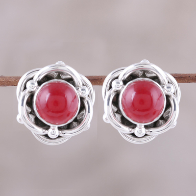 Jasper button earrings, Rose of Splendor