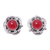 Jasper button earrings, 'Rose of Splendor' - Sterling Silver and Red Jasper Button Earrings from India