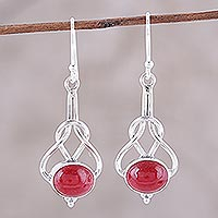 Pendientes colgantes de jaspe, 'Camino reluciente' - Pendientes colgantes de jaspe rojo y plata de ley de la India