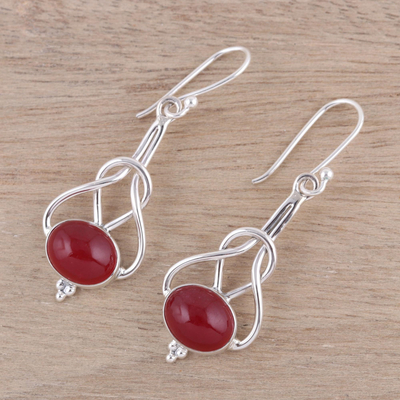Jasper dangle earrings, 'Gleaming Path' - Red Jasper and Sterling Silver Dangle Earrings from India
