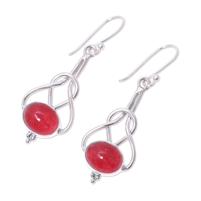 Jasper dangle earrings, 'Gleaming Path' - Red Jasper and Sterling Silver Dangle Earrings from India