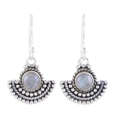 Labradorite dangle earrings, 'Misty Fans' - Labradorite and Sterling Silver Dangle Earrings from India