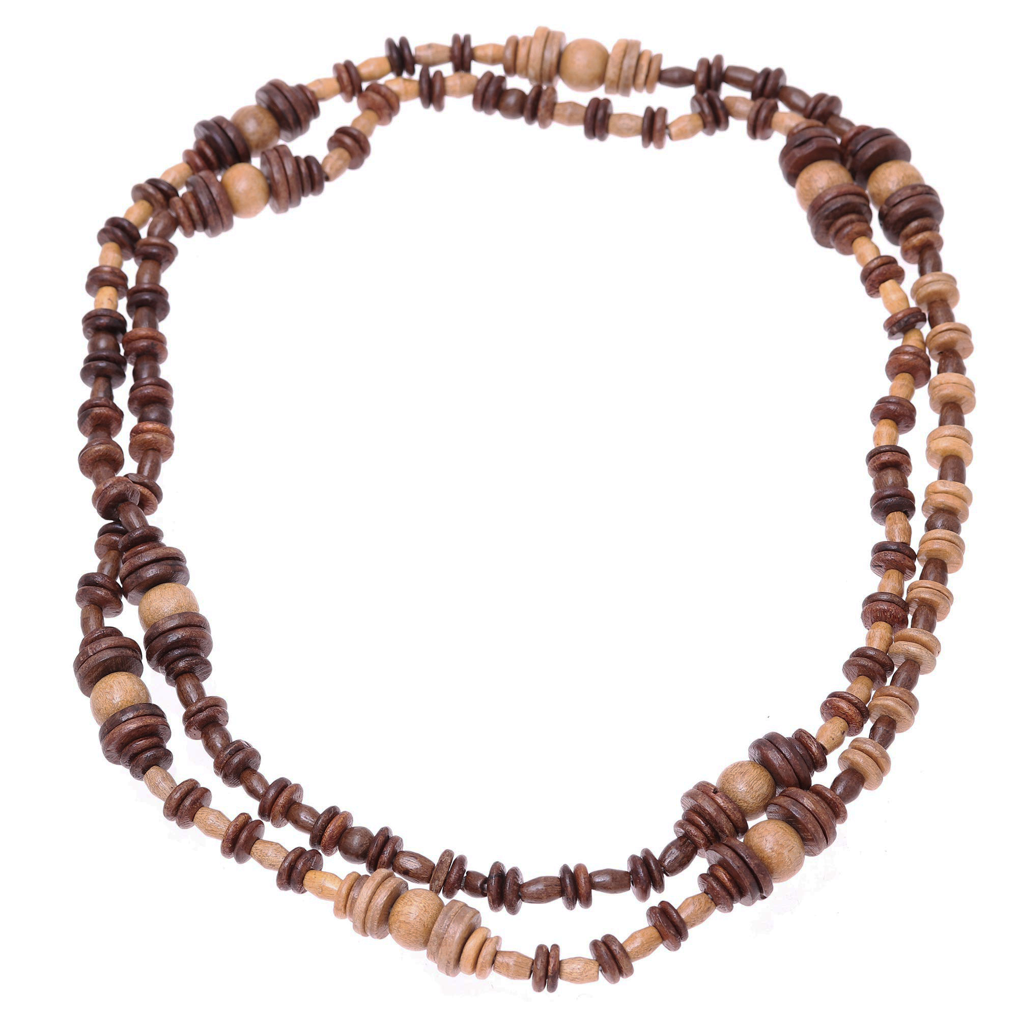 Natural Haldu Wood Beaded Brown Boho Long Necklace - Discs and Globes ...