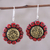 Ceramic dangle earrings, 'Modern Sunflower' - Handcrafted Red and Gold Ceramic Sunflower Dangle Earrings