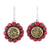 Ceramic dangle earrings, 'Modern Sunflower' - Handcrafted Red and Gold Ceramic Sunflower Dangle Earrings