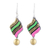 Ceramic dangle earrings, 'Jubilant Pennant' - Handcrafted Pink and Green Ceramic Pennant Dangle Earrings