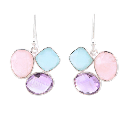 Multi-gemstone dangle earrings, 'Pastel Pizazz' - Faceted Multi-Gemstone and Sterling Silver Dangle Earrings