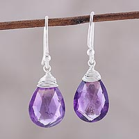 Amethyst dangle earrings, 'Lavender Joy' - Faceted Amethyst Teardrop Sterling Silver Dangle Earrings