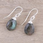 Labradorite dangle earrings, 'Mystical Forest' - Faceted Labradorite Teardrop Sterling Silver Dangle Earrings