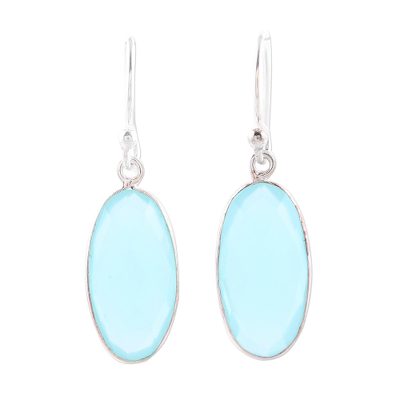 Chalcedony dangle earrings, 'Faceted Sky' - Faceted Chalcedony Oval Sterling Silver Dangle Earrings