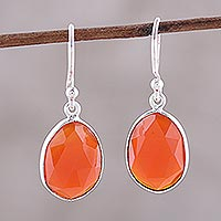 Onyx dangle earrings, 'Passionate Flame' - Red-Orange Onyx Dangle Earrings from India