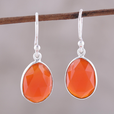 Onyx dangle earrings, 'Passionate Flame' - Red-Orange Onyx Dangle Earrings from India