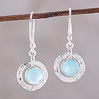 Chalcedony dangle earrings, 'Sky Rings'