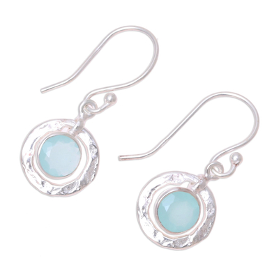 Chalcedony dangle earrings, 'Sky Rings' - Round Aqua Chalcedony and Sterling Silver Dangle Earrings
