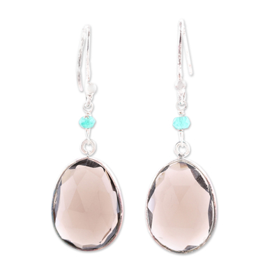 Smoky quartz and onyx dangle earrings, 'Mystic Pools' - Smoky Quartz and Onyx Dangle Earrings from India